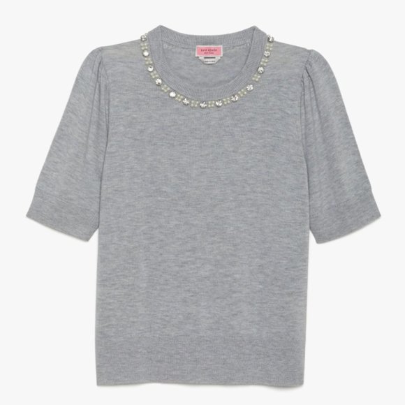 Kate Spade pearl crystal collar sweater grey heather size small nwot - Picture 8 of 9